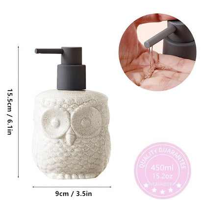 Owl Ceramic Liquid Soap Dispenser - 15.2oz Refillable for Bathroom Countertop, Kitchen, Essential Oil, Lotion - Hand and Dish Soap Foam Dispenser - color: Liquid-owl