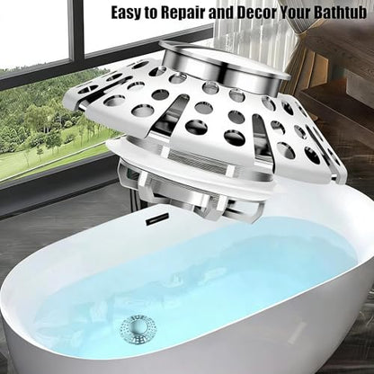 ADorCD Bathtub Drain Stopper with Hair Catcher, Pop Up Tub Stopper and Cover, Universal for 1.45 to 1.8in Drain, Chrome Silver, 0001