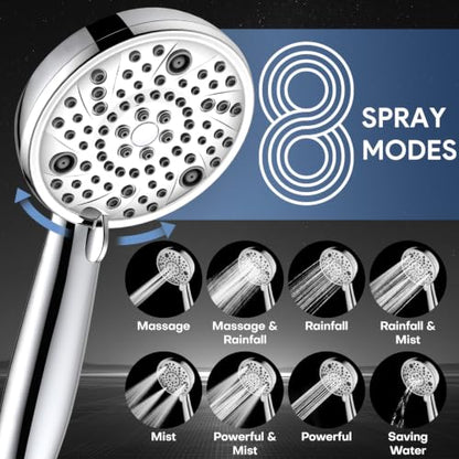 FEELSO Shower Head with Handheld Spray, 8" High Pressure Rain Showerhead | 7+8 Modes Dual Shower Head Combo, Anti-Clog Nozzles, 71" Hose Extra Long, Adjustable Holder, Shower Separately or Together - color: Chrome