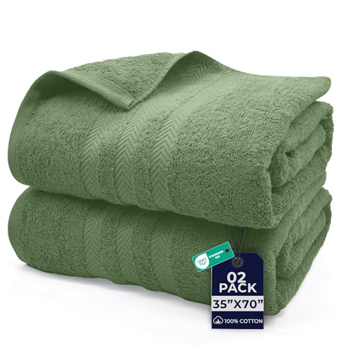 DAN RIVER 2 Pack Bath Sheets Extra Large 35x70, Large Bath Towels for Adults, XL Oversized Heavy Duty Towel Set, 600 GSM 100% Ring Spun Cotton, Soft Quick Dry, Sage Green - color: Sage Green