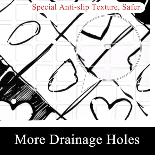 Bathtub Mats for Shower Tub, Doodle Checkerboard Texture and Seamless Hearts Anti-Slip Bath Mats for Inside Tub, Bathroom Shower Mats with Drain Holes and Suction Cups - color: Multi 08