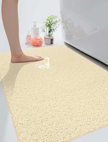Extra Large Shower Mat, Yonala 31.5 x 47.2 Inch Non Slip Shower Mats for Inside Shower/Bathroom, Soft PVC Loofah Shower Floor Mat, Quick Drying, Easy Clean - color: Beige, size: 47.2" x 31.5" (Rectangular)