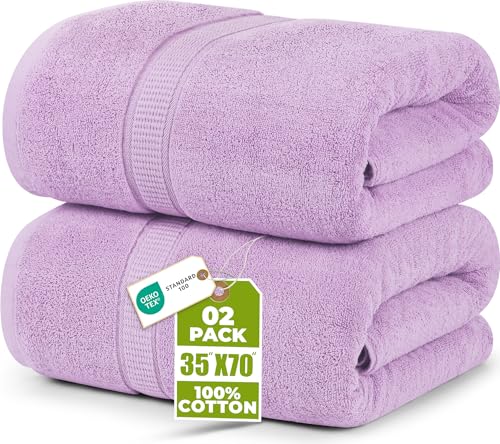 Utopia Towels Jumbo Bath Sheets, 2 Pack, 35x70 in, 600 GSM Cotton, Lavender | Extra Large Ring Spun Cotton Bath Sheets - Soft, Plush, Quick-Drying, Highly Absorbent, Great for Everyday Use - color: Lavender, size: 2 Piece Bath Sheet