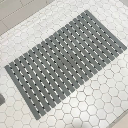 BEMISO Shower Mat Non Slip Bathtub Mat with Suction Cups and Drain Holes 27.5 x15.7 Inch Bath Mat for Tub & Shower.Easy Dry,Easy to Cut,Eco-Friendly - color: Gray, size: 27.5 x 15.7 inches