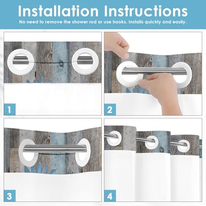 No Hook Shower Curtain with Snap in Liner 54x80 Inch Blue Daisy | Farmhouse Rustic Butterfly Modern Double Layers Waterproof Fabric with See Through Top Window Open Grommet Bath Curtain - color: Blue Retro Daisy, size: 54"W x 80"L (Pack of 1)