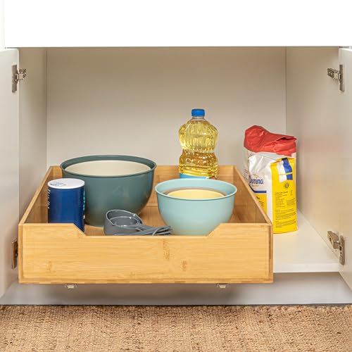 Household Essentials Glidez Bamboo and Steel Pull-Out/Slide-Out Storage Organizer for Under Cabinet Use - 1-Tier Design - Fits Standard Size Cabinet or Shelf, Natural - size: 20", style: Single Tier