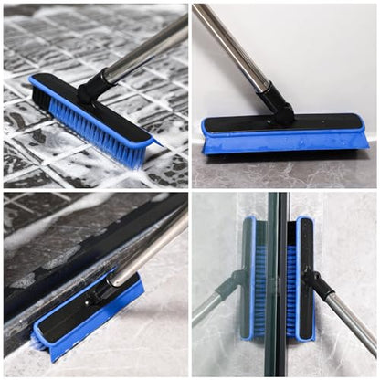 Grout Cleaner Brush with Long Handle, V-Shaped Floor Scrub Brush Swivel Grout Brush Stiff Bristle Floor Grout Scrubber for Bathroom, Tile Line, Crevice, Kitchen, Wall, Deck, Garage (Blue) - color: Blue
