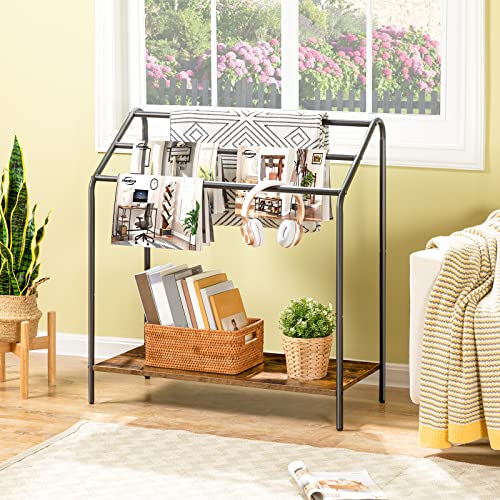HOOBRO Freestanding Towel-Rack for Bathroom, 3 Tier Blanket Rack for Living Room, 31.5" L x 14.2" W x 33.9" H, Quilt Blanket Ladder Holder, Drying and Display Rack, Rustic Brown and Black BF80LB01 - size: 31.5"L x 14.2"W x 33.9"H
