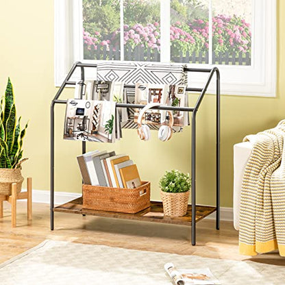 HOOBRO Freestanding Towel-Rack for Bathroom, 3 Tier Blanket Rack for Living Room, 31.5" L x 14.2" W x 33.9" H, Quilt Blanket Ladder Holder, Drying and Display Rack, Rustic Brown and Black BF80LB01 - size: 31.5"L x 14.2"W x 33.9"H