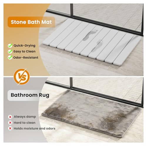 Dayacoco Foldable Stone Bath Mat, 23.2 x 15.3 in Non Slip Diatomaceous Earth Bath Mat, Stone Drying Mat for Bathroom, Kitchen, Easy to Clean (White) - color: White