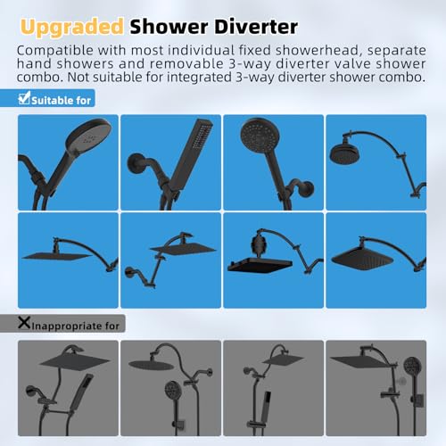 Hibbent All Metal 4 Way Shower Diverter, Showerhead Holder, Matte Black | Easy Reach Diverter Valve with Pause Mode, 13.5" Stainless Steel Slide Bar, 4-Setting Replacement for Handheld & Fixed Shower - color: Matte Black