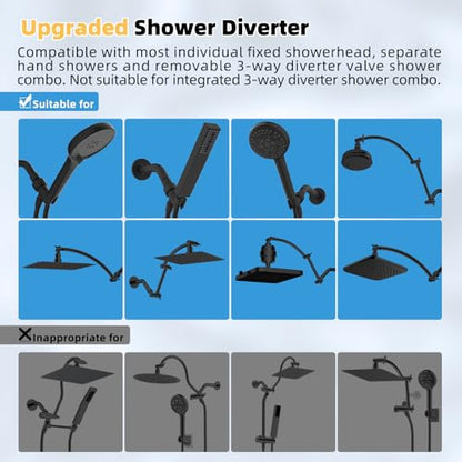 Hibbent All Metal 4 Way Shower Diverter, Showerhead Holder, Matte Black | Easy Reach Diverter Valve with Pause Mode, 13.5" Stainless Steel Slide Bar, 4-Setting Replacement for Handheld & Fixed Shower - color: Matte Black