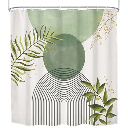 Sage Green Boho Extra Abstract Bohe Olive Bathroom Shower Curtain Set | Dark Botanical look; 72"W x 84"L. waterproof HD print, quick-dry fabric and free hooks for easy setup. - color: A-02sage Green, size: 72"W x 84"L (Pack of 1)