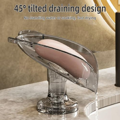 Self Draining Leaf Soap Dish – Easy to Clean Waterfall Soap Holder, Multi-Use for Shower, Bathroom & Kitchen Sink, Durable & Stylish (Clear Bear) - color: Clear Bear
