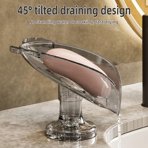 Self Draining Leaf Soap Dish – Easy to Clean Waterfall Soap Holder, Multi-Use for Shower, Bathroom & Kitchen Sink, Durable & Stylish (Gray Bear) - color: Gray Bear