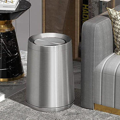 2.1 Gallon Bathroom Trash Can with Lid, Chrome Small Trash with lid - color: 32A silver-8L