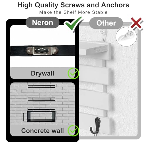 Wooden Floating Shelves with Paper Towel Holder for Bathroom Wall Storage | Bathroom Wall Shelf with Metal Rail, Wall Mount with Hardware, Over-The-Toilet Space Saver, Bedroom Kitchen Living Room Decor