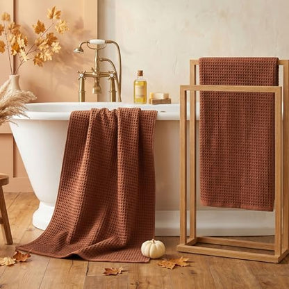 Waffle Bath Towels Set of 2 (Rust) - Fall Bathroom Decor, Large 31” x 62” | Low Lint, Lightweight & Quick Dry Cotton Towels - color: Rust