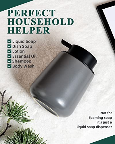 BosilunLife Ceramic Soap Dispenser - Dish Soap Dispenser for Bathroom 12Oz | Refillable Liquid Hand Wash Dispenser for Essential Oil, Lotion Soap, Modern Grey - color: Matte Grey