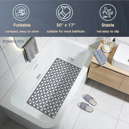 Non Slip Bath Mat for Shower & Bathtub - 30x17 Inch with Strong Suction Cups and Drain Holes, Quick-Dry, Machine Washable Floor Mat for Elderly, Kids & Pets