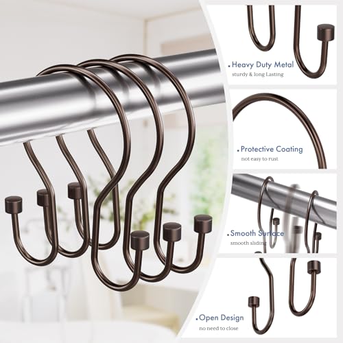 Bathway Shower Curtain Hooks Dark Gold Shower Curtain Rings with Cylindrical Design, 12Pcs Metal Shower Curtain Hooks Rust Proof, Smooth Glide Double Shower Hooks Rings for Shower Curtain - color: Bronze, style: Minimalist Shower Hooks with Cylinders
