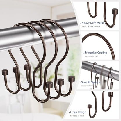 Bathway Shower Curtain Hooks Dark Gold Shower Curtain Rings with Cylindrical Design, 12Pcs Metal Shower Curtain Hooks Rust Proof, Smooth Glide Double Shower Hooks Rings for Shower Curtain - color: Bronze, style: Minimalist Shower Hooks with Cylinders