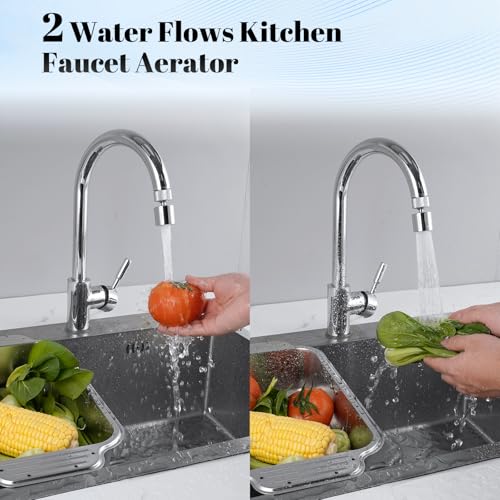 Hibbent Dual-function Metal Faucet Aerator, 2-Flow Big Angle Rotate Kitchen Sink Aerator 360 Degree Swivel Sink Sprayer Attachment, 55/64 Inch Female Thread, Chrome - color: Silver, style: Upgraded Aerator with 1 Swivel Joints