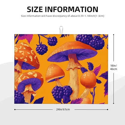 Lovely Mushroom Print Dish Drying Mat Absorbent Reversible Microfiber Kitchen Counter Protector Fast Drying Dish Pad Large“18 x 24" Dish Mat - color: Orange-Mushroom