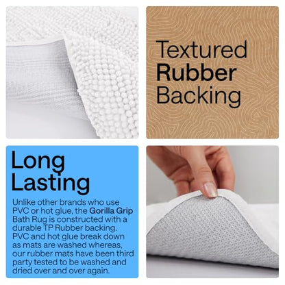GORILLA GRIP Bathroom Rug Sets 3 Piece, Bath Mat Set and Oval Toilet Base with Rubber Backing, Plush Absorbent Shaggy Chenille Washable Mats, Includes 24x19.5, 24x17 and 36x24 Inch Rugs, White - color: White, style: 24"x19.5" + 24"x17" + 36"x24" - 3 Pack