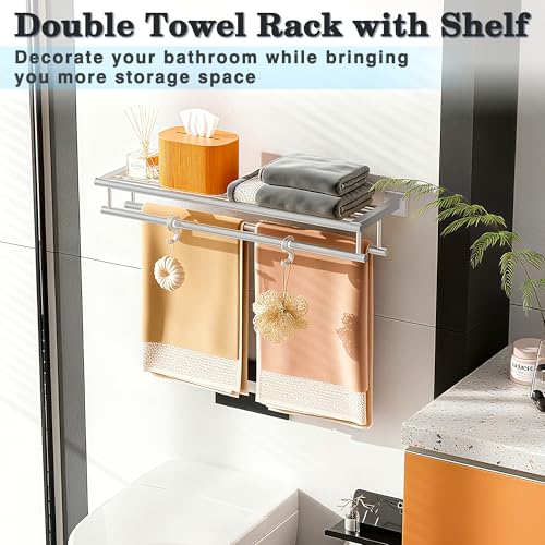 Alise Double Towel Rack for Bathroom Wall Mounted 28 Inch,Brushed Nickel | Bathroom Tower Holder Towel Shelf with Double Towel Bars,SUS304 Stainless Steel Towel Rack with Shelf - color: Brushed Nickel, size: 700mm/28-Inch(Double Bars)