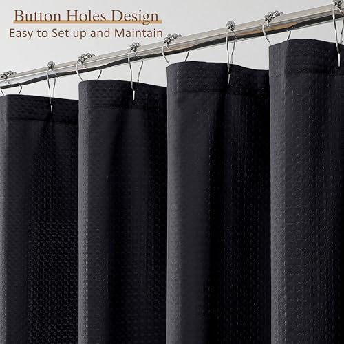 Black Stall Shower Curtain 36 x 72 Inch, Textured Soft Fabric Waffle Narrow Size Modern Shower Small Curtain for Bathroom Hotel, Machine Washable, Water Resistant, 36Wx72L Inches - color: Black, size: 36"W x 72"L (Pack of 1)