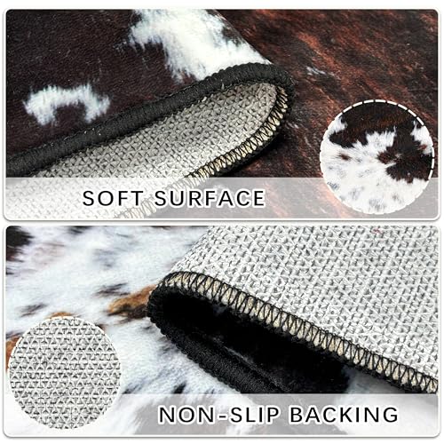 Western Cowhide Print Entryway Rug 2x3 Farmhouse Thin Door Mat Non Slip Washable Fur Area Rug Floor Mat for Entrance Indoor Outdoor - size: 2' x 3' (Rectangular)