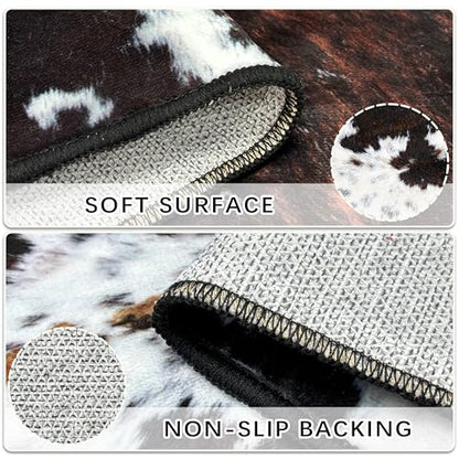 Western Cowhide Print Entryway Rug 2x3 Farmhouse Thin Door Mat Non Slip Washable Fur Area Rug Floor Mat for Entrance Indoor Outdoor - size: 2' x 3' (Rectangular)