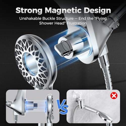 High Pressure Rain Shower Head with Handheld Spray Combo | Detachable Dual Shower Head with 10 Sprays Modes - Upgrade Knob Spray Mode Selector and Magnetic Guidance Docking System - color: Chrome