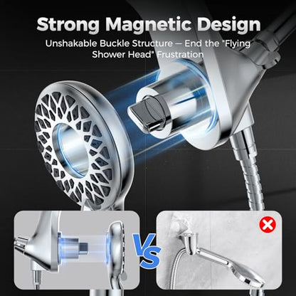 High Pressure Rain Shower Head with Handheld Spray Combo | Detachable Dual Shower Head with 10 Sprays Modes - Upgrade Knob Spray Mode Selector and Magnetic Guidance Docking System - color: Chrome