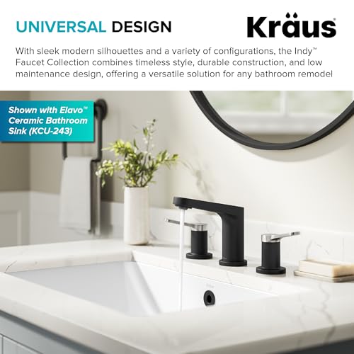 KRAUS Indy Widespread Bathroom Faucet in Spot-Free Brushed Nickel/Matte Black with 2 Handles, Pop Up Drain and Supply Lines, FUS-14103SFBNMB - color: Spot Free Brushed Nickel/Matte Black, style: Widespread