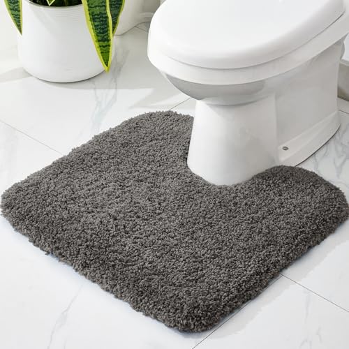 Disolla Toilet Mat 22x24 - Non Slip Fluffy U-Shaped Contour Rug, Ultra-Soft Plush Toilet Floor Mat, Absorbent & Machine Washable, Dark Grey - color: Dark Grey, size: 1'10" x 2' (22''x24'' Toilet Rug)
