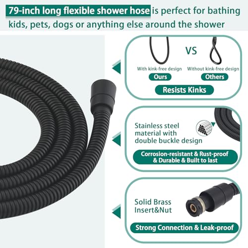 Handheld Shower Head with Slide Bar Combo, 6 Settings Handheld Shower with ON/OFF Pause Switch, Adjustable Height 27.5" Long Slide Bar, Wall Supply Elbow and 6.6ft Shower Hose, Matte Black - color: Matte Black