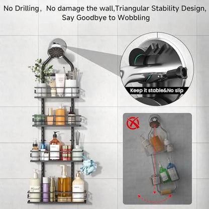 4 Tier Shower Caddy Hanging, Adjustable Shower Overhead Caddy Rustproof, No Drilling Standing Shower Caddy Handing Shower Racks for Bathroom Shampoo Soap Storage