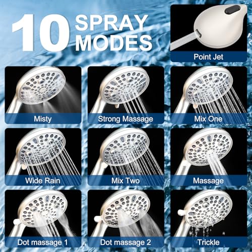 Shower Head with Handheld - All Metal Holder and Long Hose, High Pressure | Showerhead Sprayer Built-in Power Wash to Clean Tub, Tile & Pets, Multi Mode Adjustment, Brushed Nickel 2.5 GPM - color: Brushed Nickel