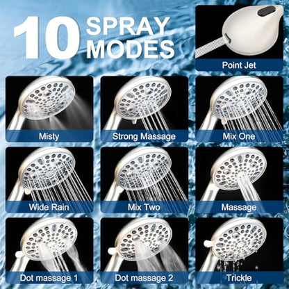 Shower Head with Handheld - All Metal Holder and Long Hose, High Pressure | Showerhead Sprayer Built-in Power Wash to Clean Tub, Tile & Pets, Multi Mode Adjustment, Brushed Nickel 2.5 GPM - color: Brushed Nickel