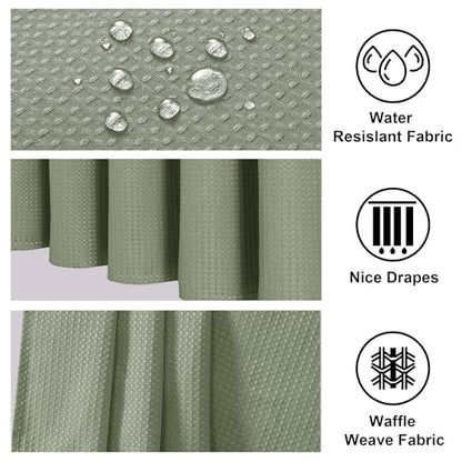 Sage Green Shower Curtain 84 Inches Extra Long, Waffle Weave Heavy Fabric Shower Curtain for Bathroom, Waterproof Soft Hotel Spa Luxury Elegant Bath Curtains, Machine Washable, 72x84 Inch - color: Sage Green, size: 72"W x 84"L (Pack of 1)
