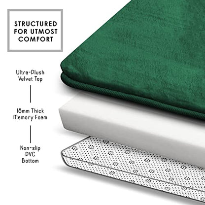 Clara Clark 3 Piece Bathroom Rugs Bath Mat Set, Velvet Memory Foam Bath Mats for Bathroom - Non-Slip, PVC Backing Bath Rugs, Washable - Dries Quickly, Green - color: Hunter Green