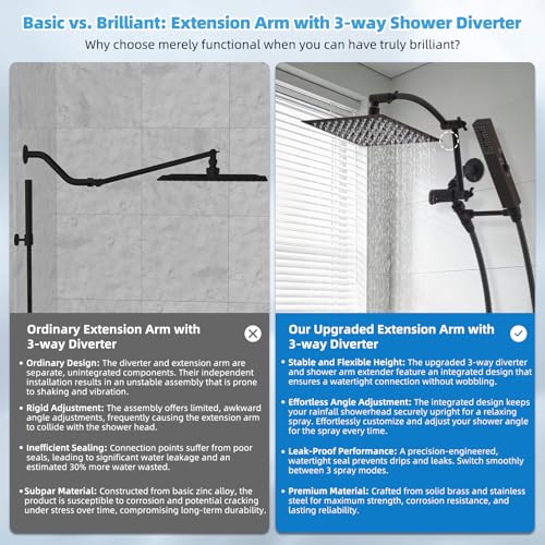 Hibbent All Metal CUPC Certified 8'' Rain Shower Head, Dual Shower Head Combo, High Pressure Handheld 4 Sprays Shower Wand, 16'' Adjustable Extension Arm, 71'' Hose, Shower Holder, Oil Rubbed Bronze - color: Oil Rubbed Bronze, style: Square 8''