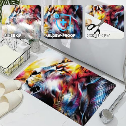 Bathroom Runner Mat Rugs Long,Golden Cool Lion King Lovely Design Diatomite Stone Bath Mat Large Absorbent Diatomaceous Earth Mat Non Slip Fast Dry Shower Mat Bathroom Rugs Floor Mat 16x42in - color: Design01