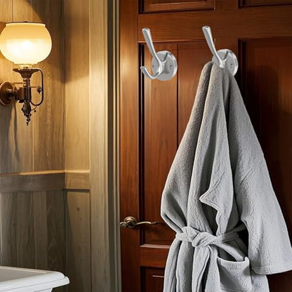 TOFIIGREM Brushed Nickel Wall Hooks, 4 Pack Heavy Duty Coat Towel Hook Metal Double Hook Wall Mounted Hanging, Bath Towel Hooks for Entryway Cubicle Bathroom Closet Garage - color: Silver, size: 4 Pack