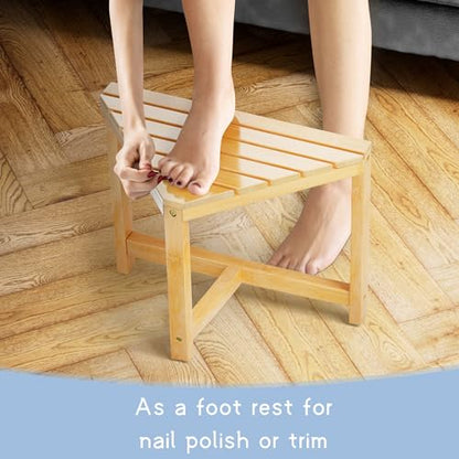 Shower Stool for Inside Shower - Small Bamboo Corner Shower Foot Rest for Shaving Legs,12 in High