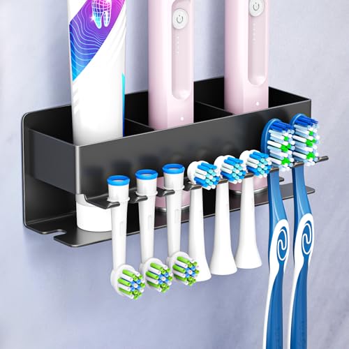 Toothbrush Head Holders, Electric Tooth Brush Head Holder, Adhesive Toothpaste Holder for Shower Bathrooms, Wall Mounted Tooth Brushing Holder Organizer Storage (Black, Large) - color: Black, size: Large