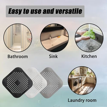 3 Pcs Multi-Color Silicone Drain Hair Catchers, Sink Cover Shower Accessory Flat Hair Catcher, Suction Cups Stopper for Bathroom/Kitchen/Homeowners