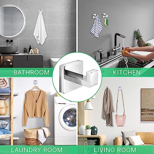 Heavy Duty Stainless Steel Towel Hooks, Wall Mounted Square Robe Hooks for Bathroom, Kitchen, Bedroom, Hotel Chrome Polished 2 Pack - color: Chrome Polished
